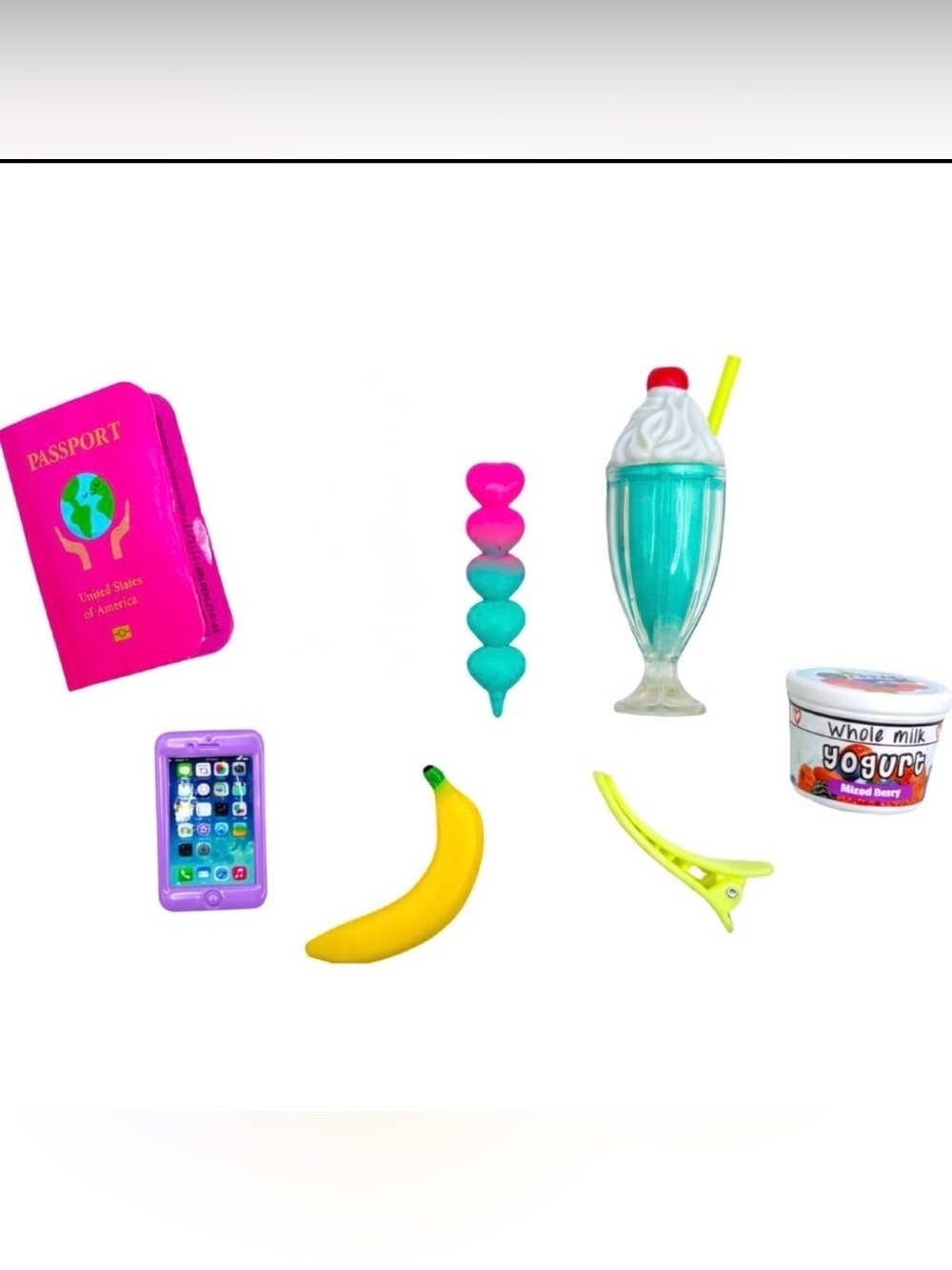 18” Doll Accessories Lot Food Phone Passport Milkshake Pen AG Size